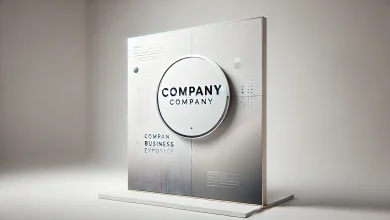 Wide minimalist company sign board in a clean, neutral background, highlighting sharp typography for business branding and professional exposure